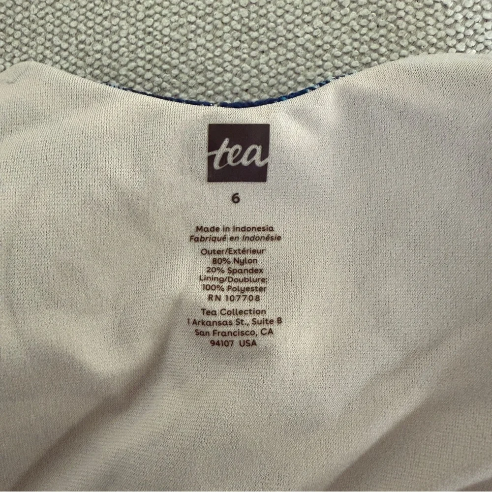 Tea Girls Swim Suit Top Rashguard - Blue with waves-Size 6